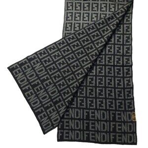 Vintage FENDI Dual Monogram Inverted Logo Black & Gray Reversible Scarf